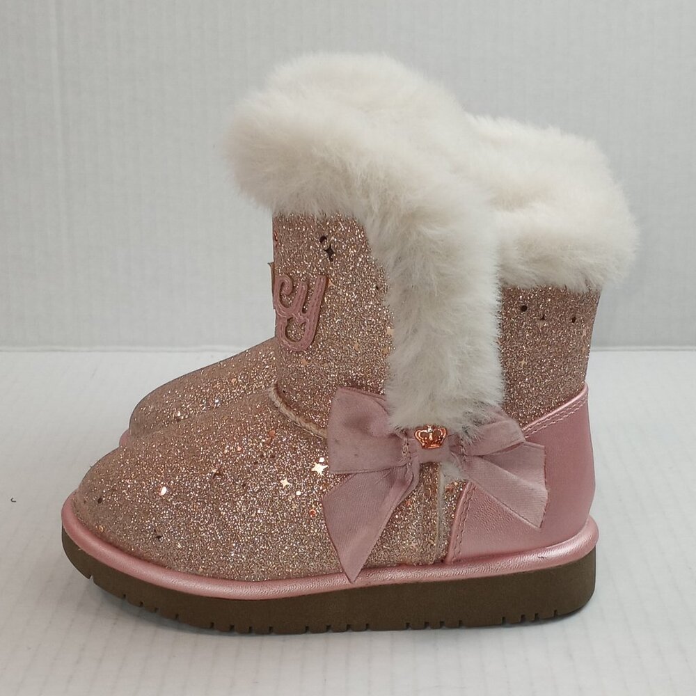 Juicy Couture Lil Windor Pink Glitter Faux Fur Boots